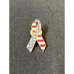 Awareness Pin USA Flag Stars and Stripes Ribbon